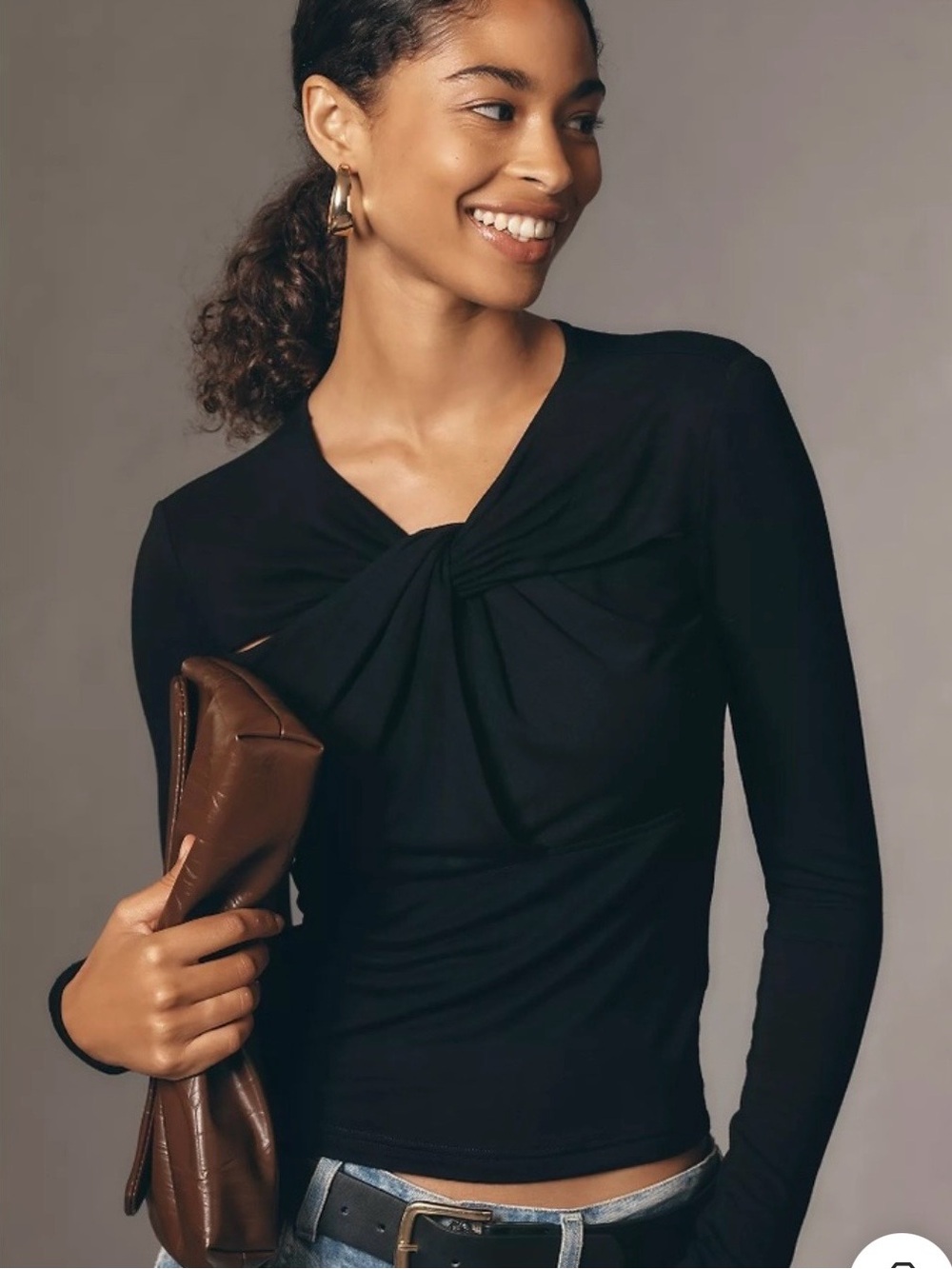Walter Baker Black Twist-Knot Long Sleeve Top